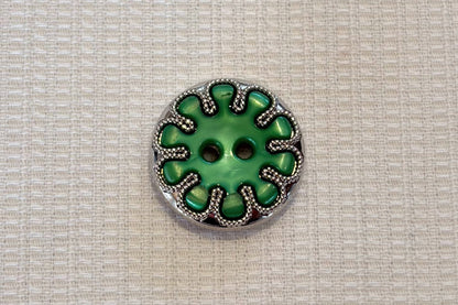 Floral Design Button with Silver Detail